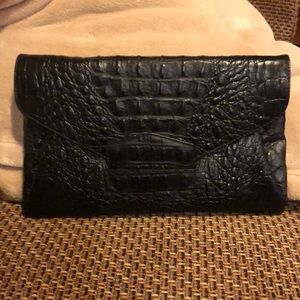 Sondra Roberts Black Leather Croc Clutch w/ Strap